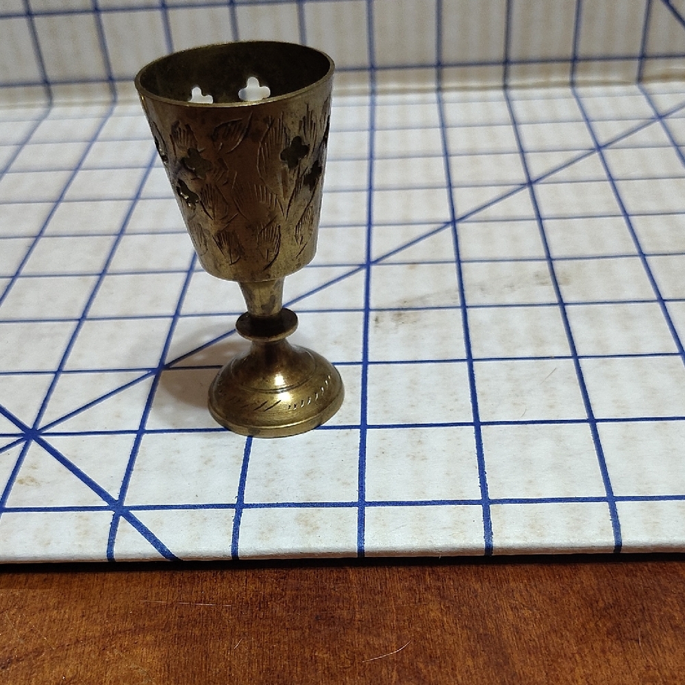 Vintage Brass Incense Burner 2" Goblet Pedestal  Style with Floral Cutouts